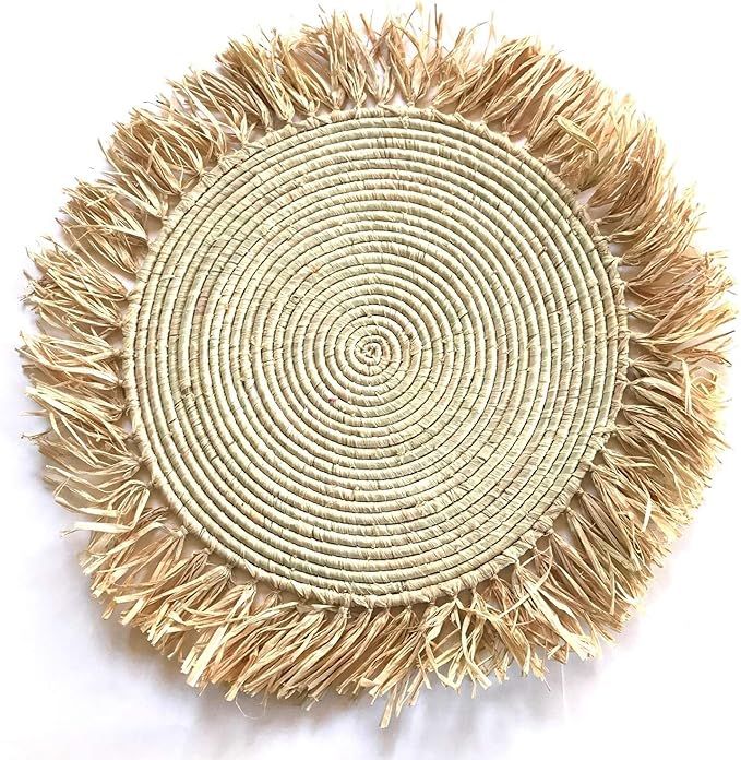 23" - 24" - Volamena - Handmade Fringed Basket Wall Hanging Raffia Sweet Grass Straw 100% Authent... | Amazon (US)