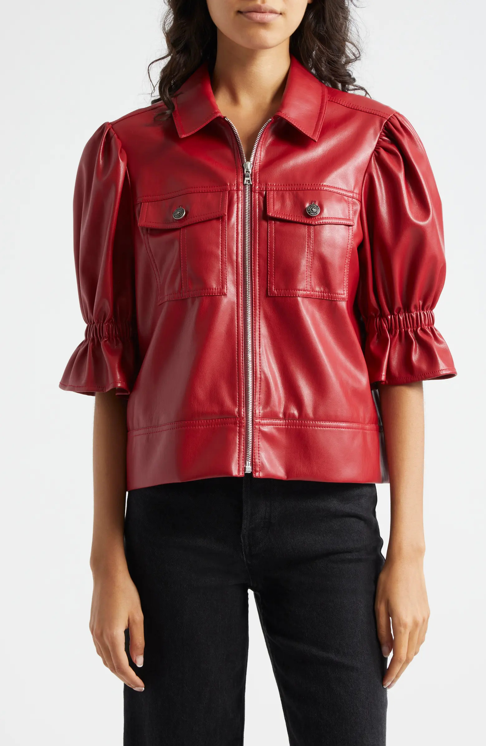 Holly Ruffle Faux Leather Jacket | Nordstrom