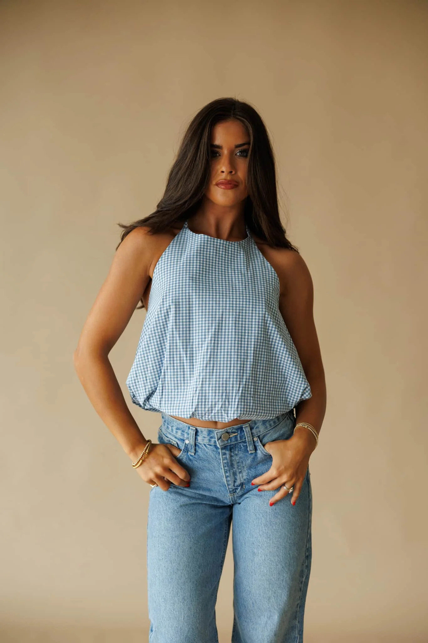 Gingham Bubble Halter Top | Lane 201 Boutique