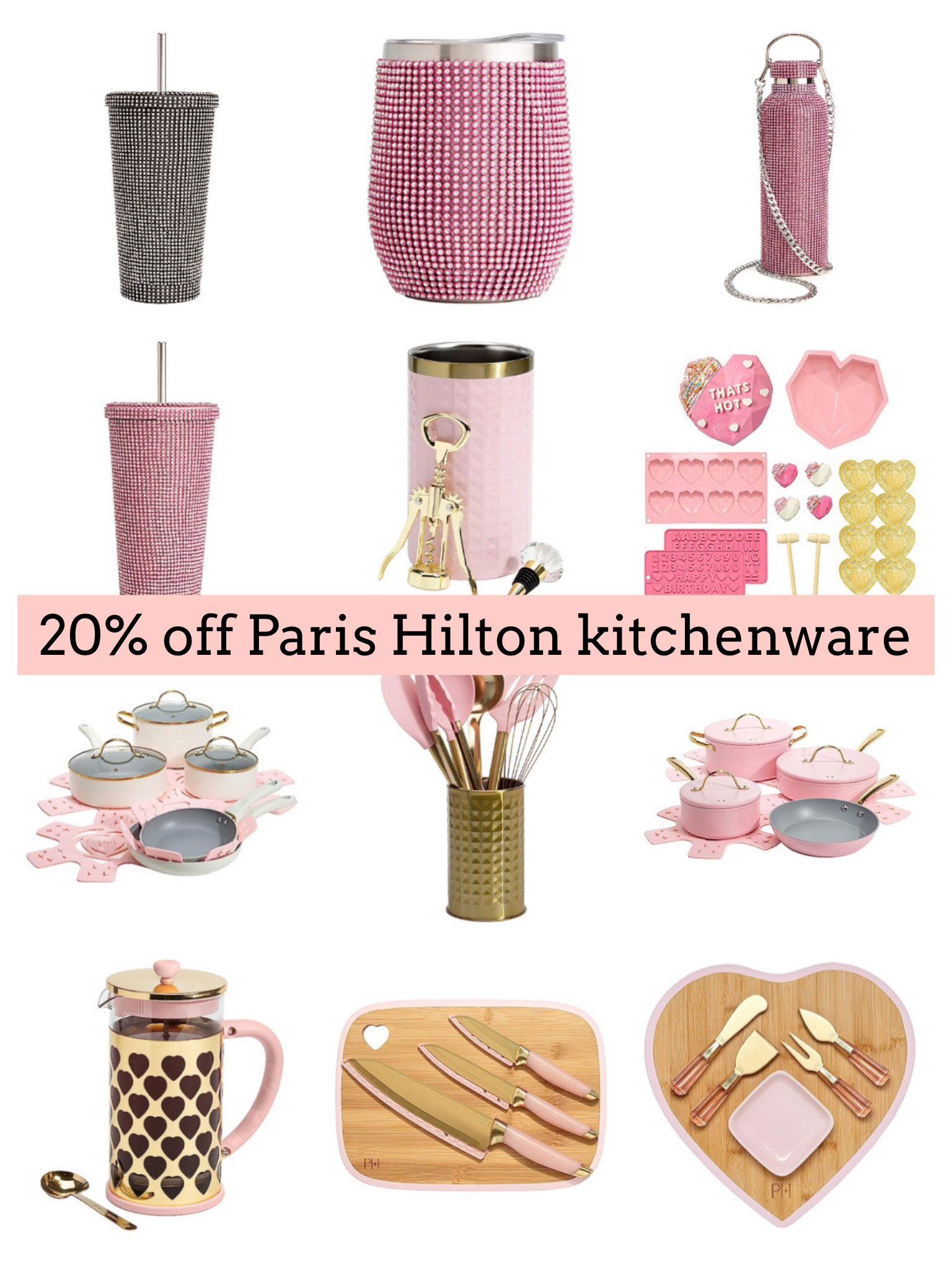 Paris Hilton Iconic Nonstick Pots and Pans Set, Multi-layer Nonstick  Coating, Pink & Wine Bottle Chiller Set, Gold Winged Corkscrew Wine Bottle