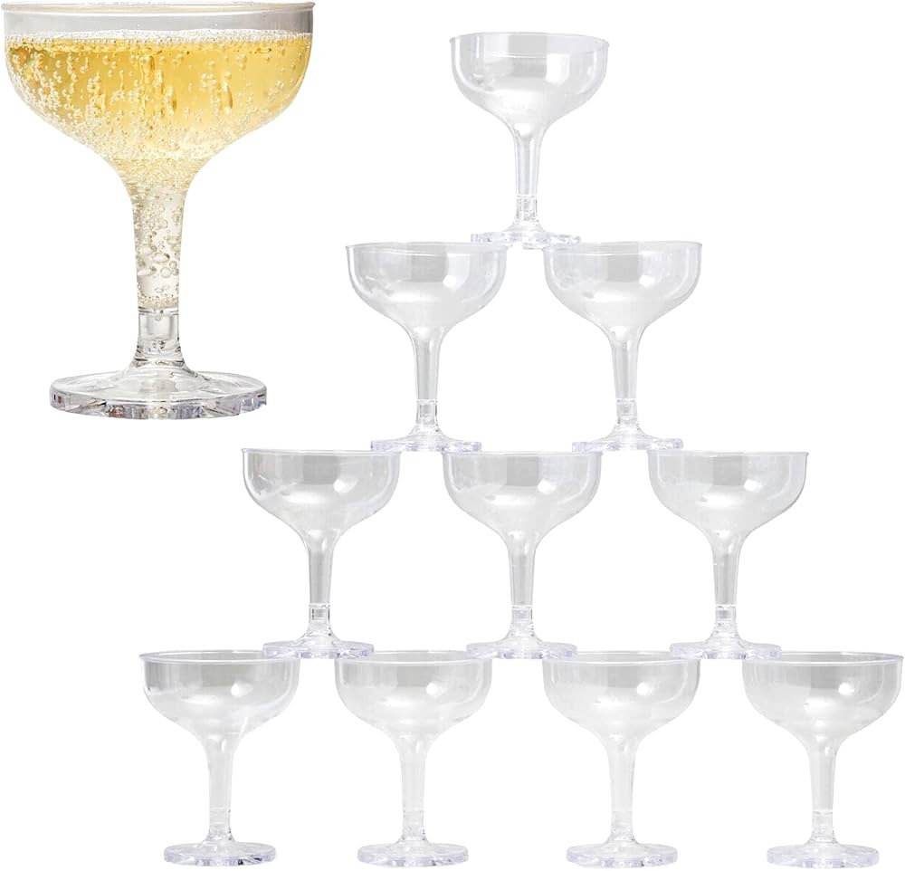 Upper Midland Products Acrylic Champagne Coupe 5 Oz Stem Glasses With Interlocking Groove Feature... | Amazon (US)