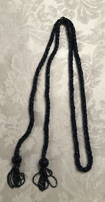 VTG Rope Flapper Necklace or Belt Navy Glass Seed Bead Braided 52” L | eBay US
