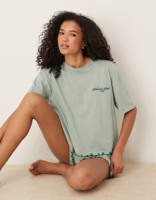 ASOS DESIGN short sleeve & shorts pajama set with slogan | ASOS | ASOS (Global)