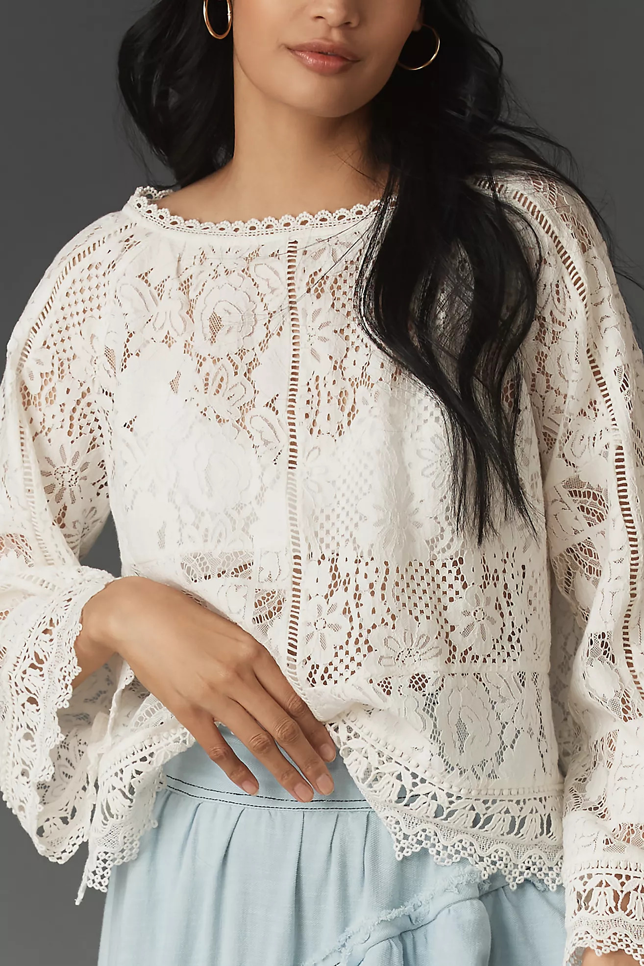 By Anthropologie Long-Sleeve Lace Patches Blouse | Anthropologie (US)