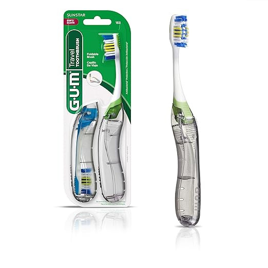 GUM Travel Toothbrush with Antibacterial Bristles, Folding Handle, Soft Bristles, Compact, 2 Coun... | Amazon (US)