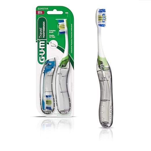 GUM Travel Toothbrush with Antibacterial Bristles, Folding Handle, Soft Bristles, Compact, 2 Coun... | Amazon (US)