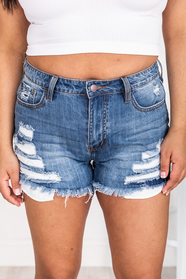 No More Wishing Dark Wash Denim Shorts | Pink Lily