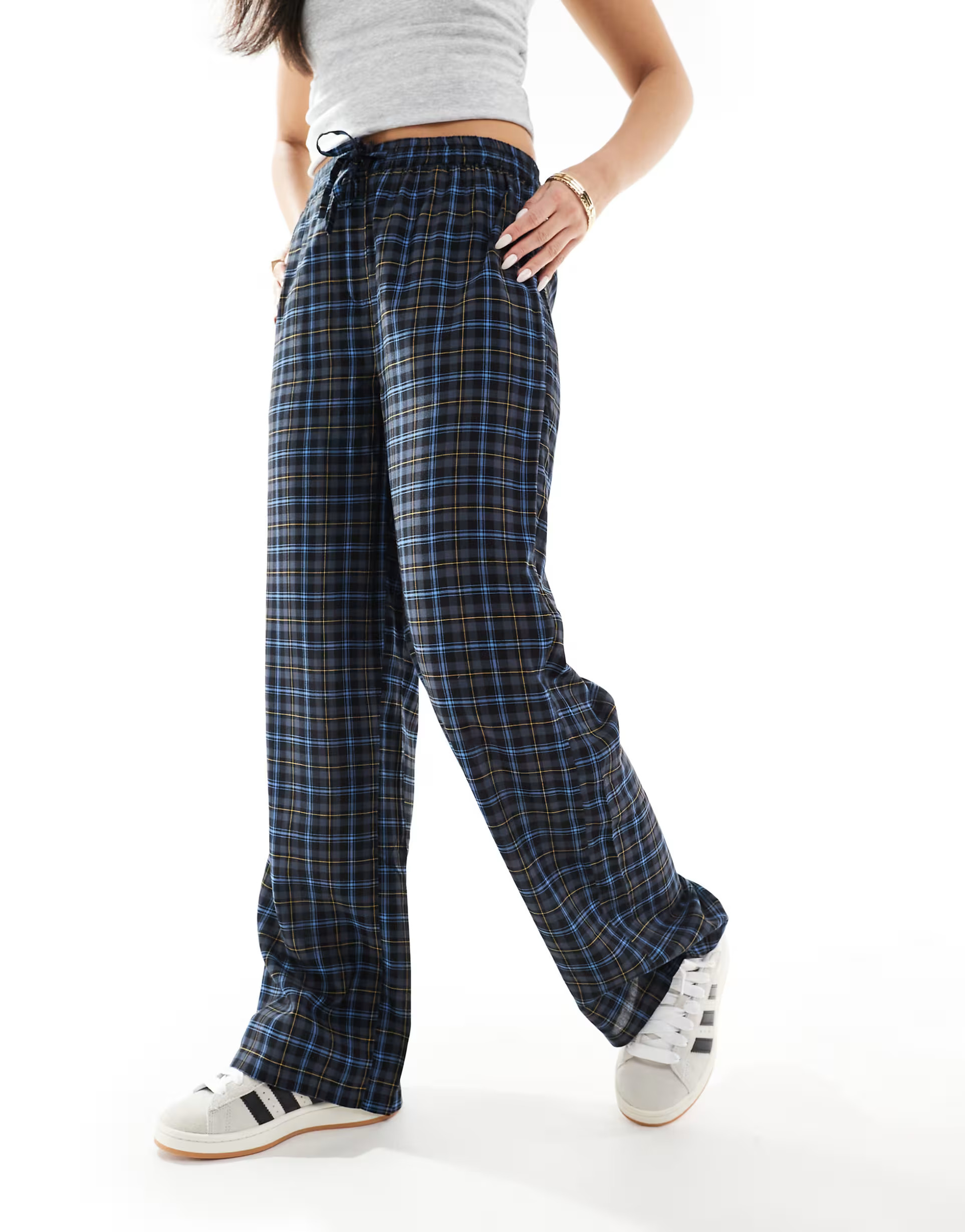 ONLY wide leg check trousers in dark grey | ASOS (Global)