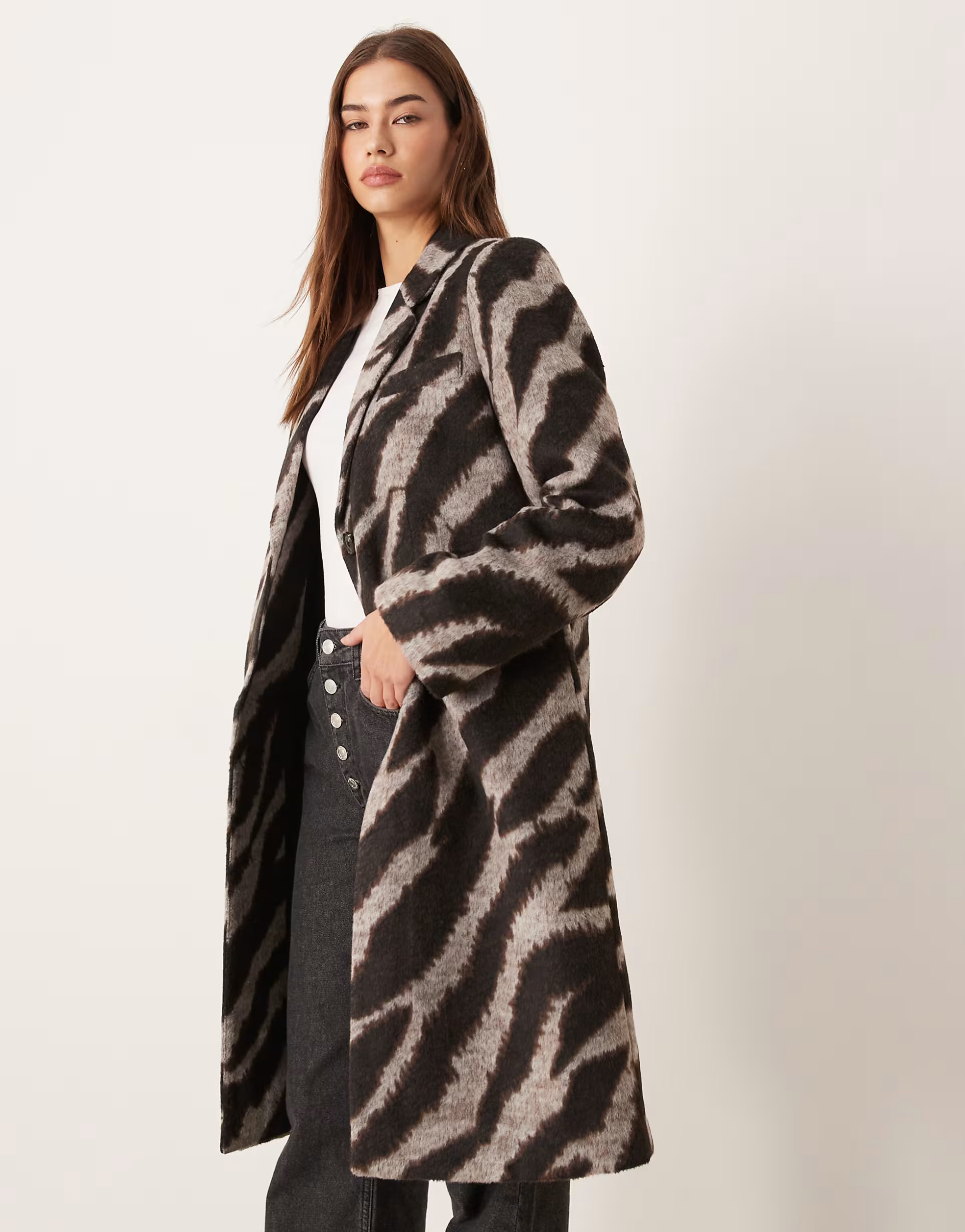 VILA zebra print formal coat in black and cream | ASOS (Global)