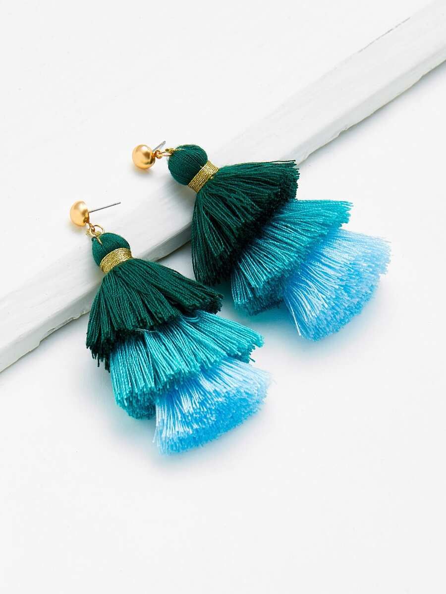 Color Block Tiered Tassel Drop Earrings | SHEIN