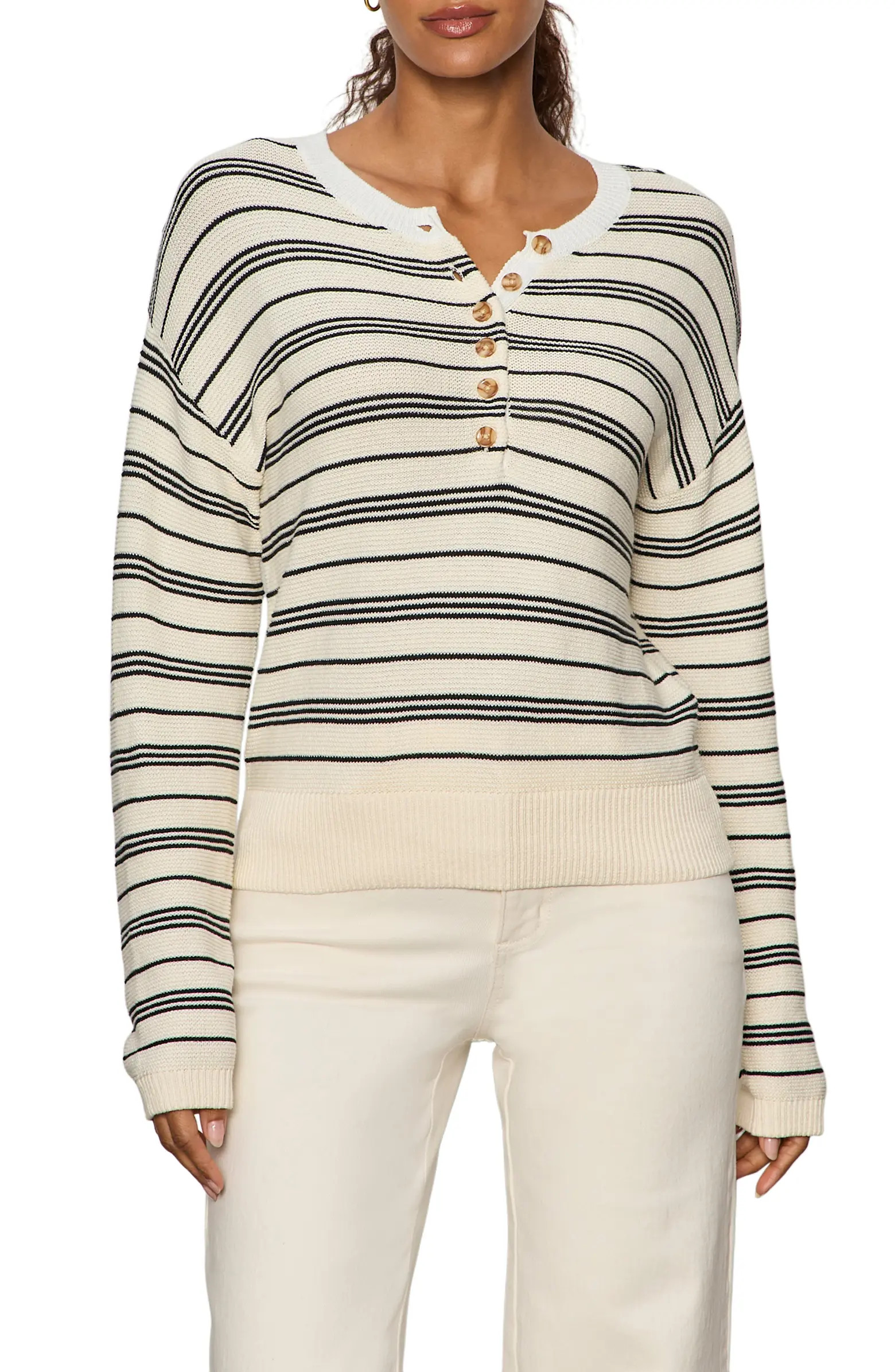 Stripe Cotton Henley Sweater | Nordstrom