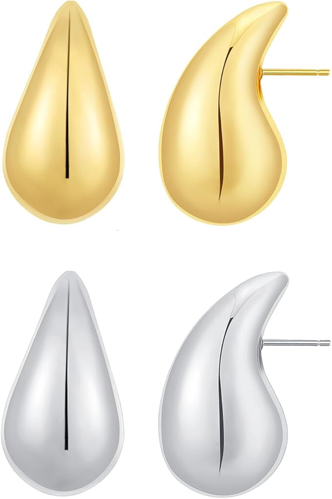 Apsvo Chunky Gold Hoop Earrings for Women, Dupes Earrings Lightweight Waterdrop Hollow Open Hoops... | Amazon (US)