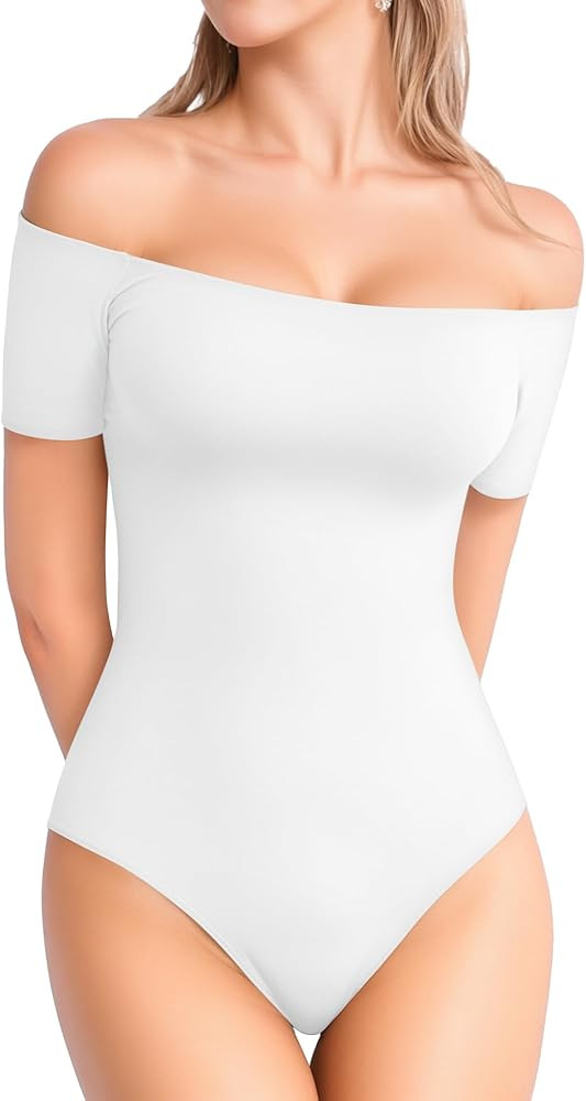 Amazon.com: MANGOPOP Off The Shoulder Short Sleeve Bodysuit for Women : Clothing, Shoes & Jewelry | Amazon (US)