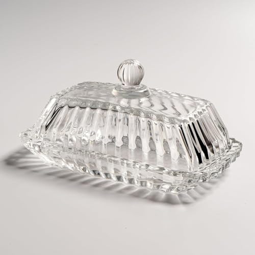 Clear Glass Butter Dish with Lid, Covered Butter Stick Holder Tray, Crystal Glass Butter Storage Container for Fridge Countertop | Amazon (US)