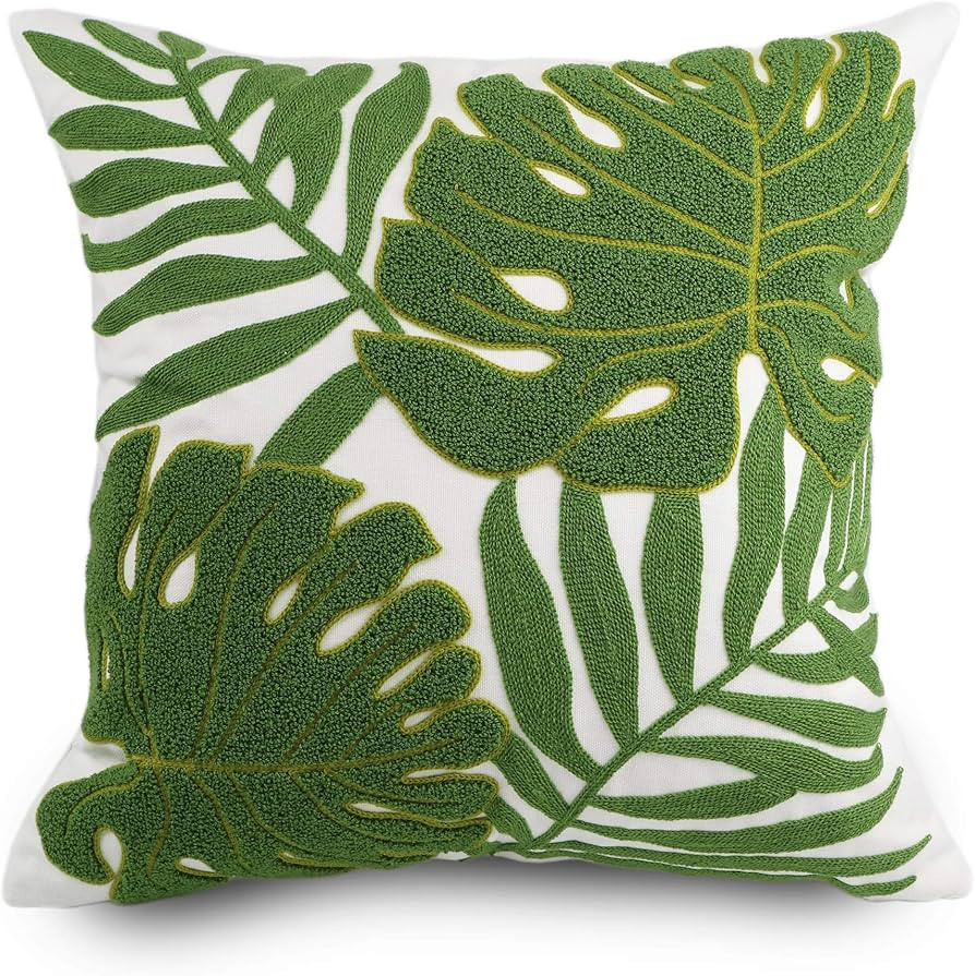Hodeco Embroidery Throw Pillow Covers 18x18 Home Decor Loop Tropical Green Leave Floor Pillow Cov... | Amazon (US)