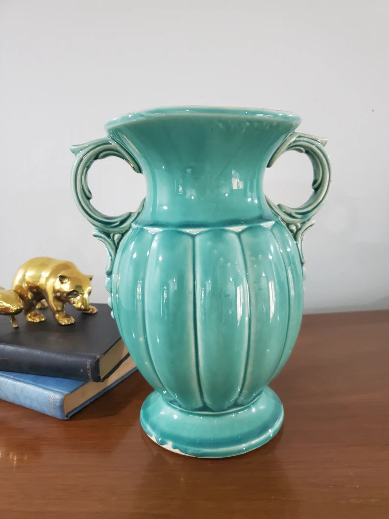 Mccoy Turquoise Urn Shaped Vase - Etsy | Etsy (US)