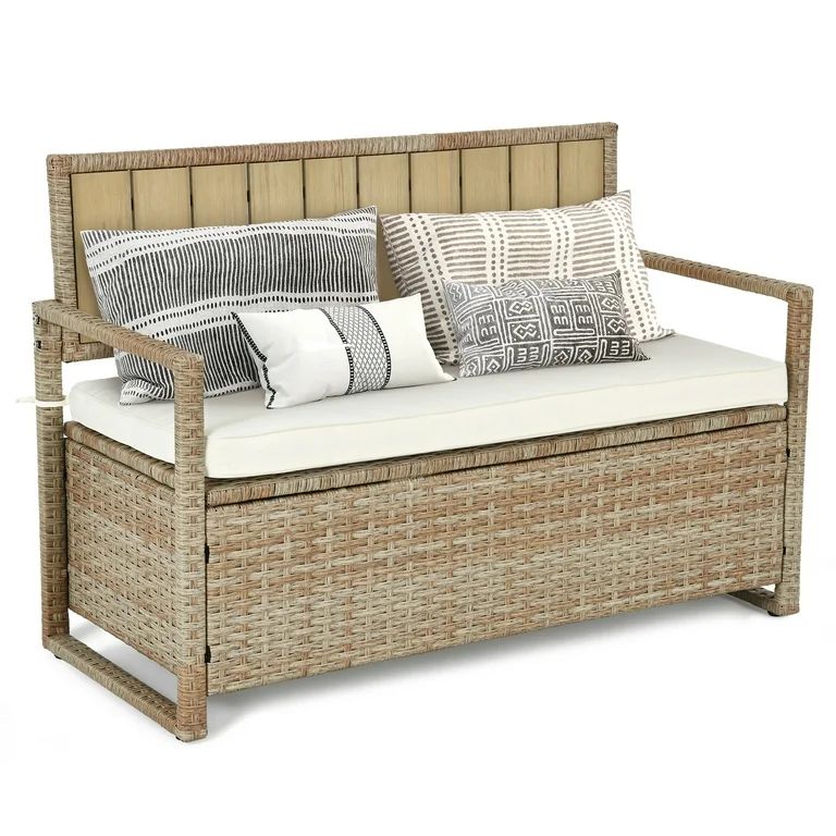 Dextrus 70 Gallon Outdoor PE Rattan Storage Bench Deck Box With Cushions ,Seat Box for Patio Furn... | Walmart (US)