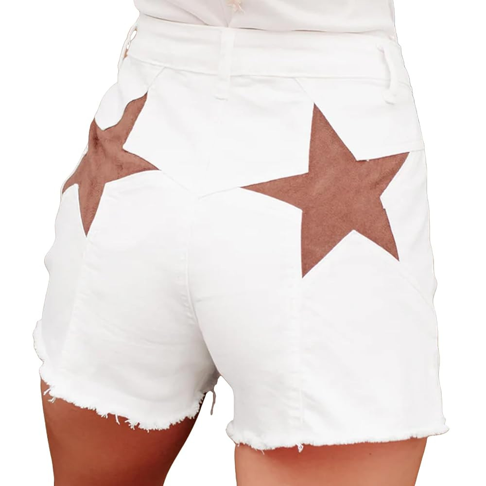 NUFIWI Women's Skinny Denim Shorts Star Pattern High Waist Raw Hem Jean Shorts Summer Hot Short P... | Amazon (US)
