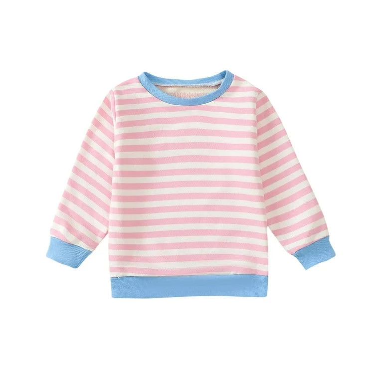 ameIAEA Toddler Baby Girls Boys Striped Color Block Sweatshirts Kids Fall Long Sleeve Crewneck To... | Walmart (US)
