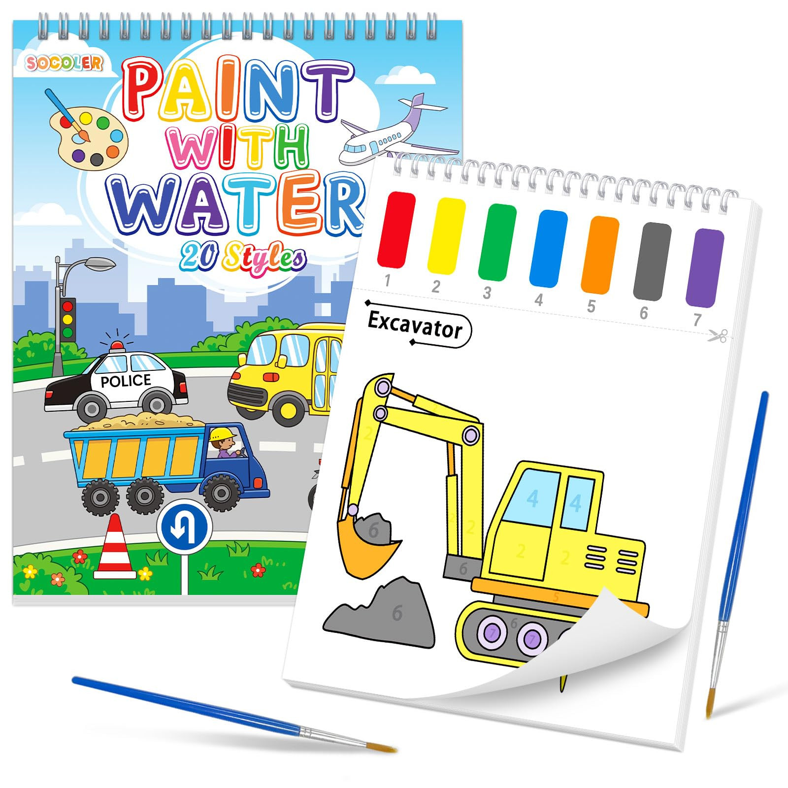 SOCOLER Paint with Water Coloring Books for Toddlers, Traffic Theme Mess Free Watercolor Painting... | Amazon (US)