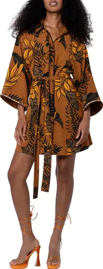 Gaia Leaf Print Mini Shirtdress | Nordstrom