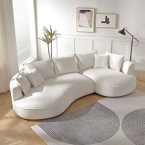KEIKI 129" Luxury Curved Boucle Sectional Sofa with Right Chaise, Upholstered Modern Style Oversized 5-Seater Couch with Thickened Seat Cushions, Easy Assembly, for Apartment, Living Room, White | Amazon (US)