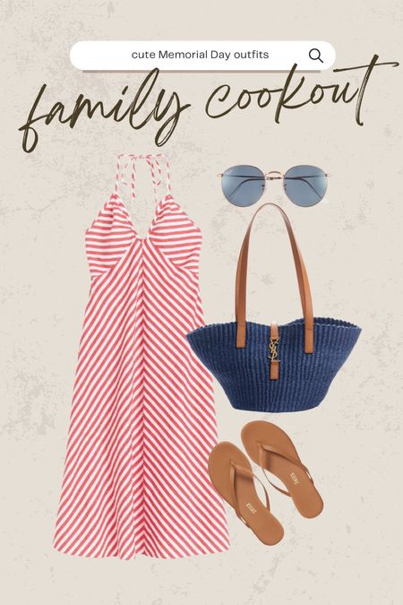 Memorial Day outfit inspo!
Red and white striped dress, Memorial Day dress, h&m fashion, ray-ban sunglasses, YSL tote, TKEE sandals 

#LTKunder100 #LTKSeasonal #LTKunder50