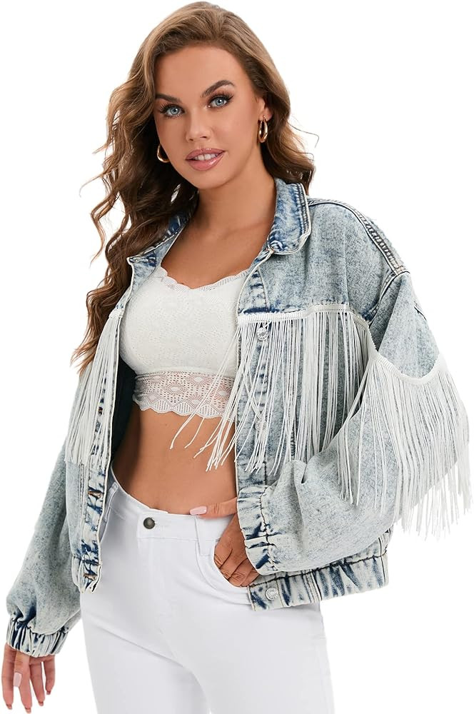 Women's Oversized Vintage Denim Jacket Long Sleeve Boyfriend Coat | Amazon (US)