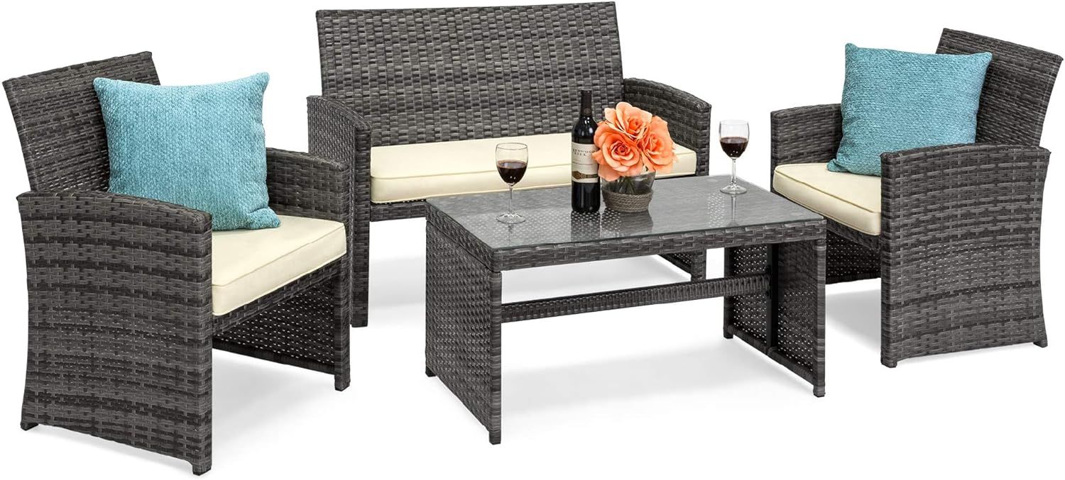 Best Choice Products 4-Piece Outdoor Wicker Patio Conversation Furniture Set for Backyard w/Coffe... | Amazon (US)