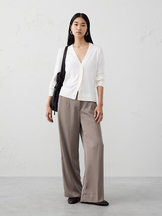 Wide-Leg High-Rise Satin Trouser | Banana Republic Factory