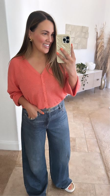 This cropped waffle sweater comes in four colors and it’s so good 🙌🏼 I’m wearing size Large. These jeans are so comfy and feel like the viral sweatpant jeans but they have a real button, zipper and pockets! 

#LTKMidsize