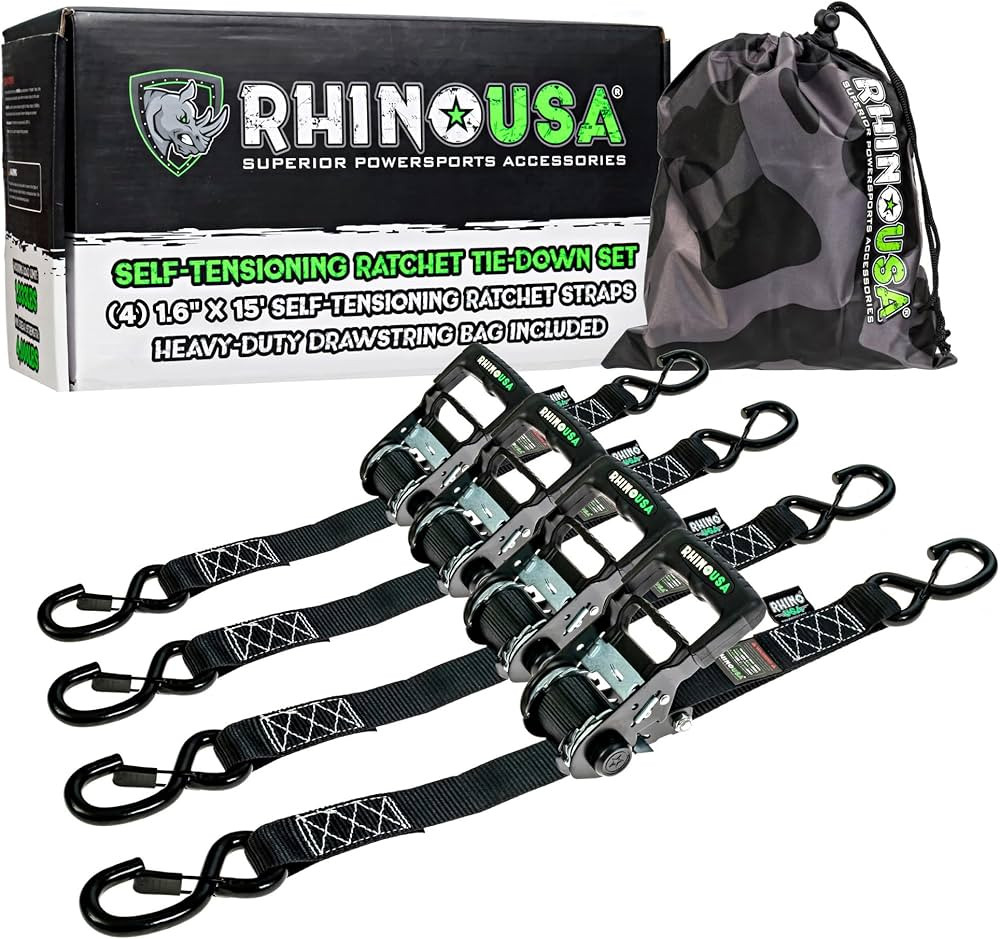 Rhino USA Self Tensioning Ratchet Tie Down Straps (4PK 1.6INX15FT)- Heavy Duty Patented Cargo Str... | Amazon (US)