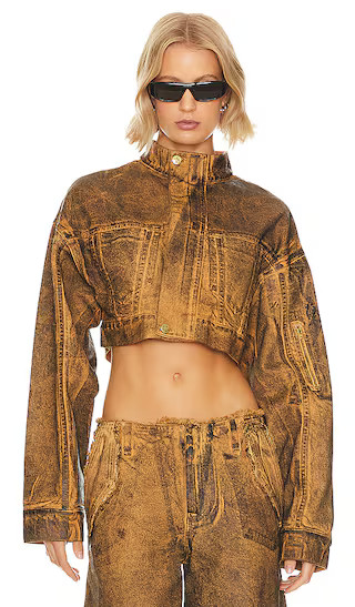 Anaisa Oversized Cropped Jacket in Coated Vintage Brown | Revolve Clothing (Global)