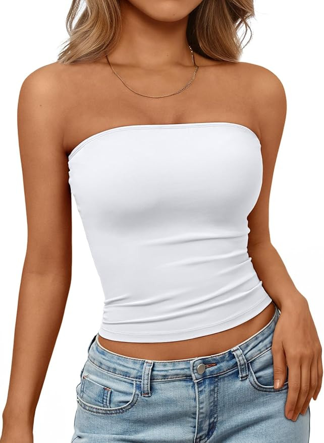 Trendy Queen Womens Strapless Tube Tops Basic Backless Sleeveless Bandeau Going Out Crop Tops Cut... | Amazon (US)