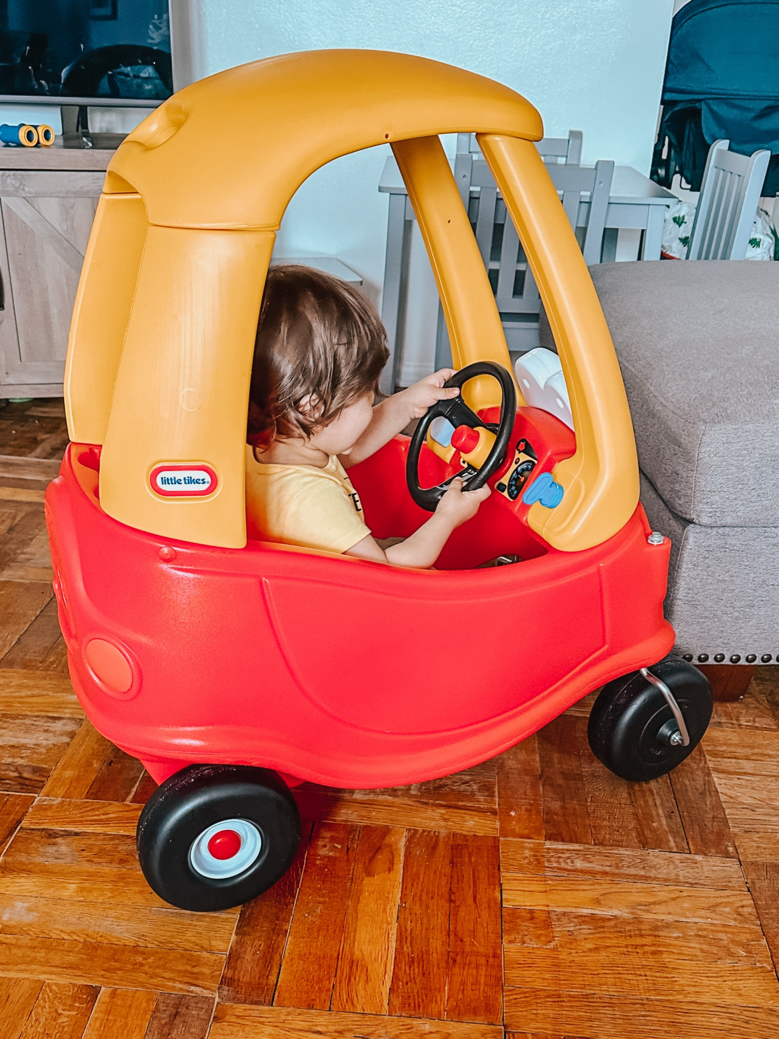 Such a classic! ☺️ My toddler loves his cozy coup- A fun ride-on car. Wheels turn, steering wheel works and has a honk. Easy open and close door. Parents can use back handle to help push their child (optional floor attachment) or they can use their feet.. it’s a good size for toddlers

#LTKKids #LTKHoliday #LTKBaby