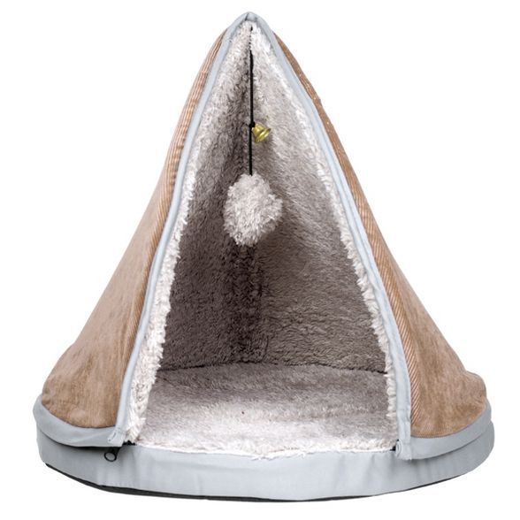 Pet Adobe Sleep and Play Teepee Memory Foam Cat Bed With Removable Top – Tan | Target