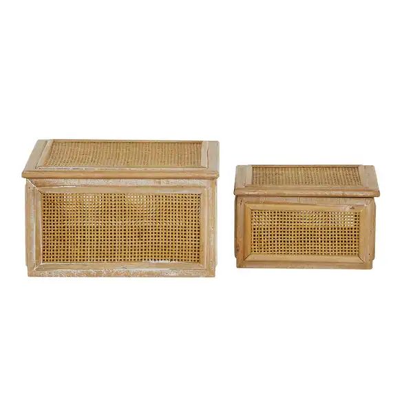 Square Rattan Boxes For Storage 2-Pcs Farmhouse Style Brown - 10 x 10 x 6 | Bed Bath & Beyond