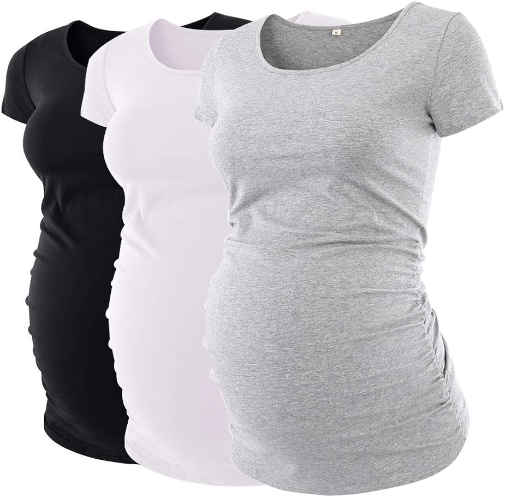 Liu & Qu Womens Maternity Classic Side Ruched T-Shirt Tops Mama Pregnancy Clothes | Amazon (US)