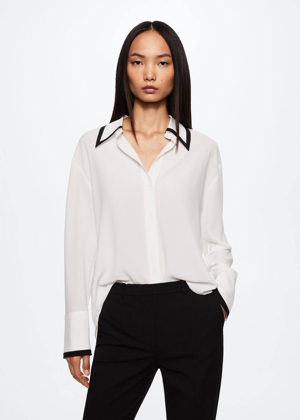 Contrast trim shirt | MANGO (US)