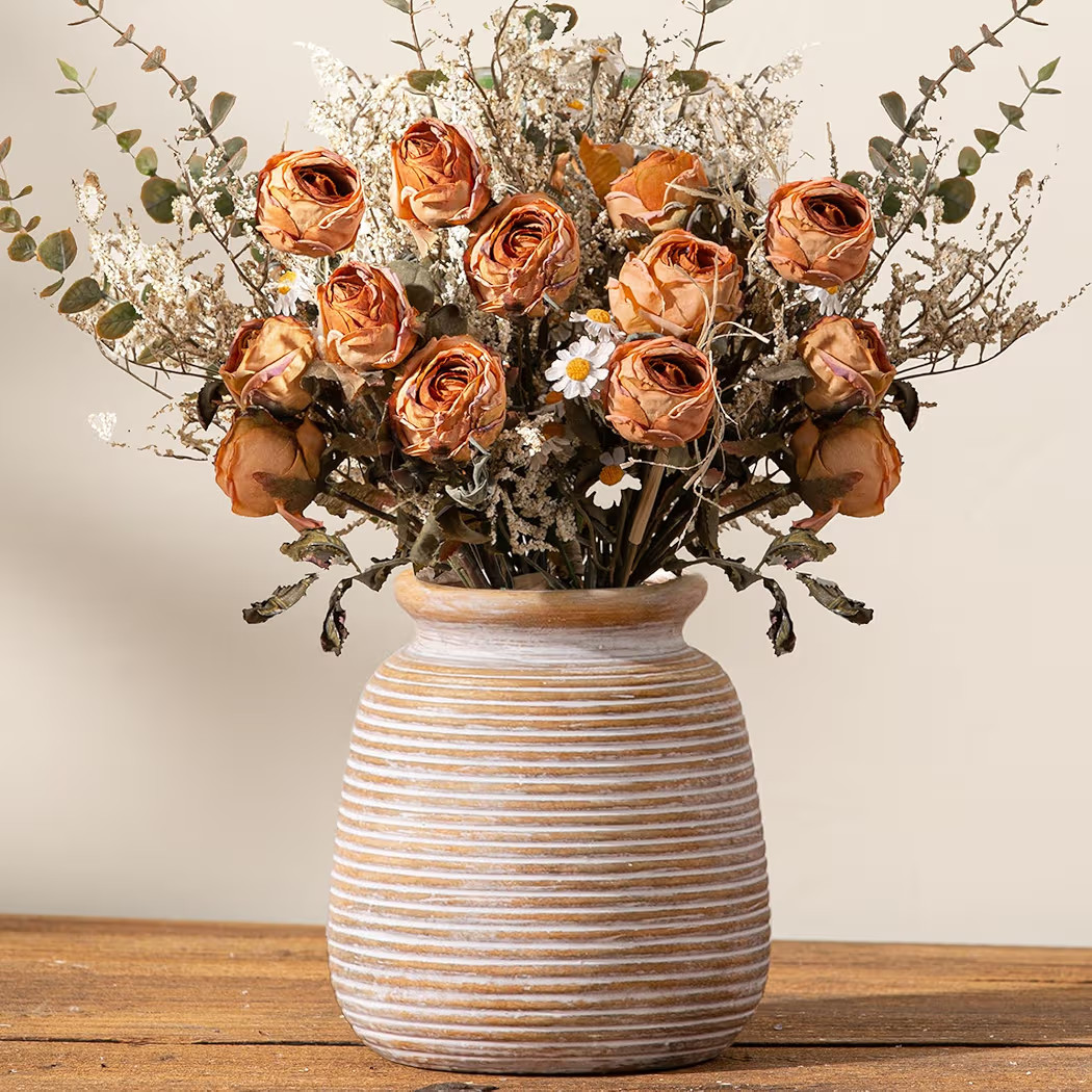 Ceramic Rustic Vase, Small Flower Farmhouse Vases Home Decor, 6“ Terracotta Pottery Decorative ... | Amazon (US)