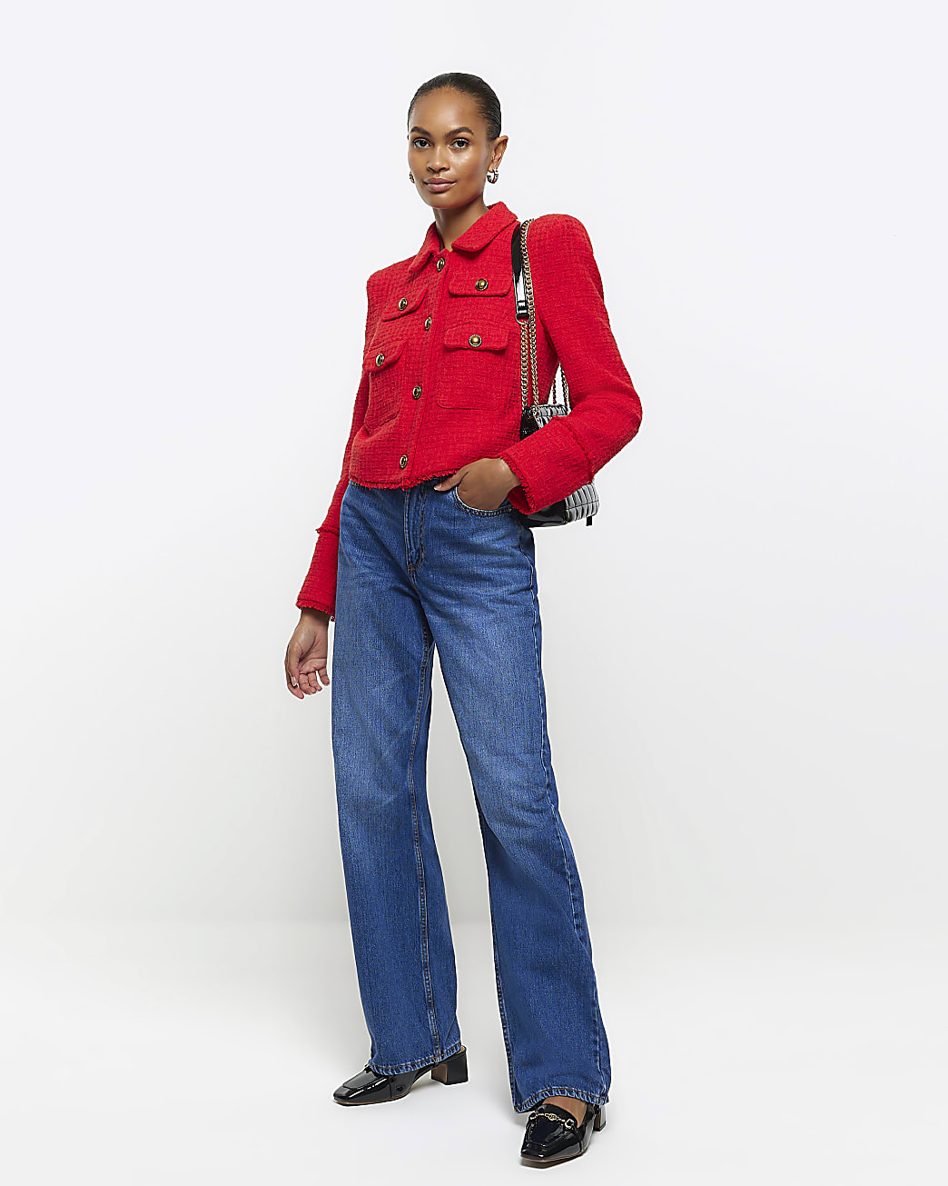 Blue high waisted relaxed straight leg jeans | River Island (UK & IE)