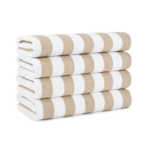 Arkwright California Cabana Stripe Beach Towel - Pack of 4 - Large Soft Quick Dry Cotton Terry Towels Set for Pool, Swim, and Hot Tub, Oversized 30 x 70 in, Beige | Amazon (US)