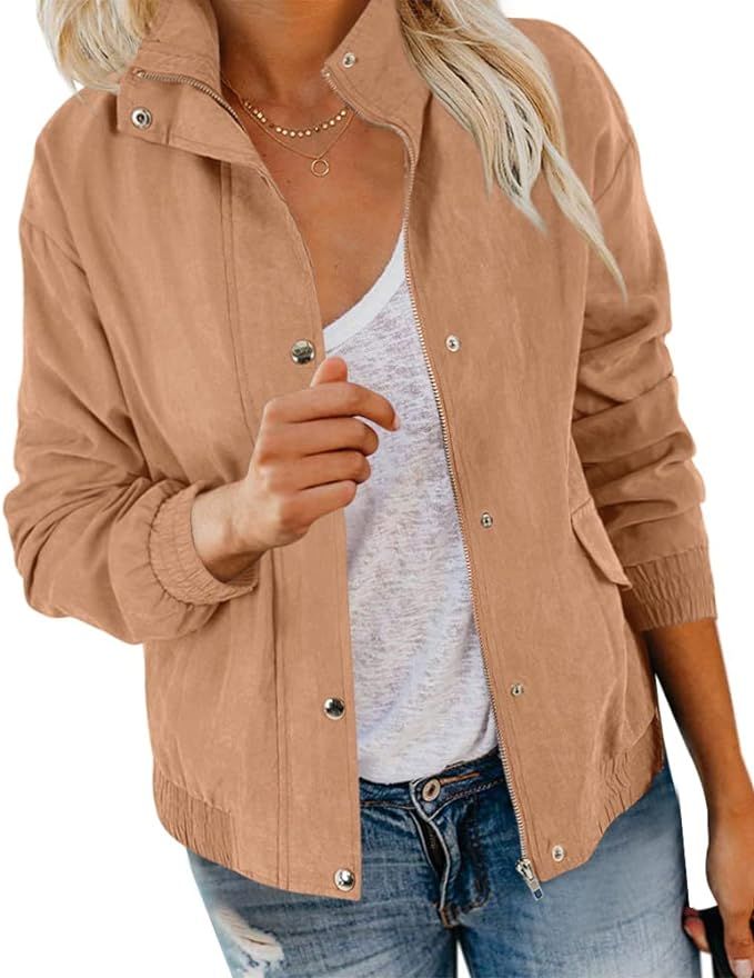 Valpweet Women'S Bomber Jacket Zip Up Casual Sweatshirts Jackets Long Sleeve Lightweight Loose Ou... | Amazon (US)