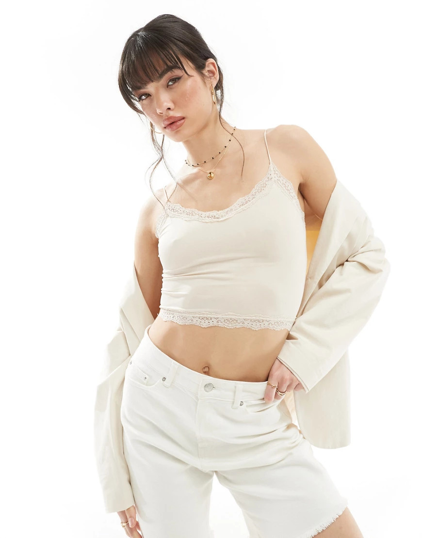 ONLY seamless lace detail cami top in beige-Neutral | ASOS (Global)
