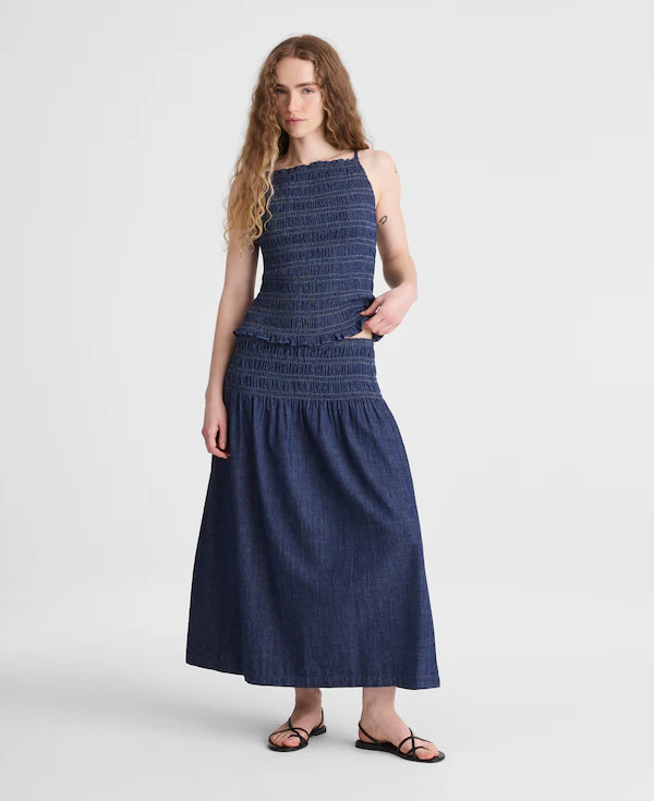 Denim Smocked-Waist Midi Skirt | Madewell