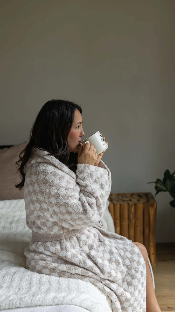 Adult Check Print Hooded Robe | Sunset Snuggles