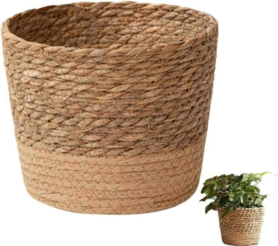 Woven Flower Pot Basket, Seagrass Storage Organizer Planter, Rustic Decorative Plant Containers C... | Amazon (US)