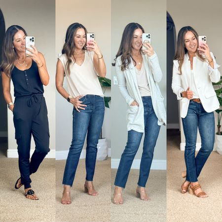 Save 10% with code HOLLY10 on all full price items and save 10% with code HOLLYSALE10 on sale items. 
Wearing the smallest size available in everything!  Size down one size in Gibsonlook. The ankle jeans were perfect as full length and they’re super comfortable! They have a lot of stretch, but they don’t stretch out. You will love all of these pieces! 
Blazer, jumpsuit, cardigan, jeans, closet, staple, ruffle tee, blouse,


#LTKSaleAlert #LTKOver40 #LTKStyleTip