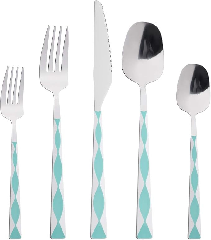 Green Silverware Set, HOFTEN 20 Piece Stainless Steel Color Handle Flatware, Retro Style Cutlery ... | Amazon (US)