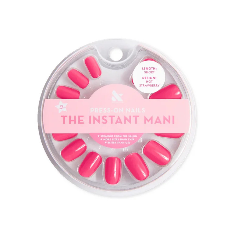 Olive & June Instant Mani Squoval Short Press-On Nails, Pink, Hot Strawberry, 42 Pieces | Walmart (US)